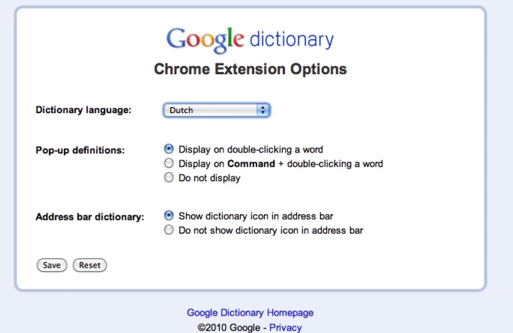 Google dictionary